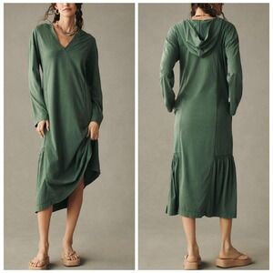 ANTHROPOLOGIE DAILY PRACTICE Hooded Midi Dress Womens Small Green Long Sleeve